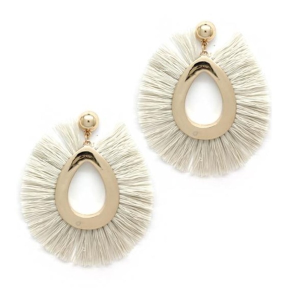 Glam Girl Fashion Jewelry - NWT Large White Tassel & Satin Gold Post Earrings